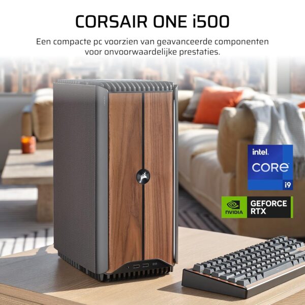 CORSAIR ONE i500 Gaming PC – Liquid Cooled Intel® Core™ i9 14900K CPU – Liquid-Cooled NVIDIA® GeForce RTX™ 4080 SUPER GPU – 32GB VENGEANCE DDR5 Memory – 2TB M.2 SSD – Dark Wood