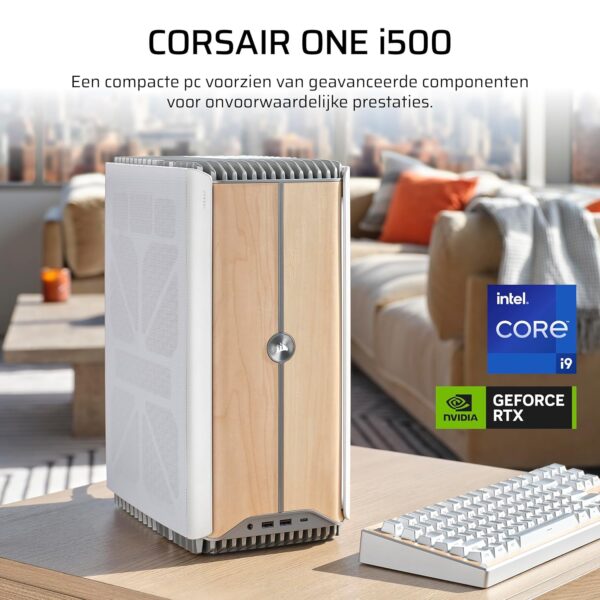 CORSAIR ONE i500 Gaming PC – Liquid Cooled Intel® Core™ i9 14900K CPU – Liquid-Cooled NVIDIA® GeForce RTX™ 4080 SUPER GPU – 32GB VENGEANCE DDR5 Memory – 2TB M.2 SSD – Dark Wood