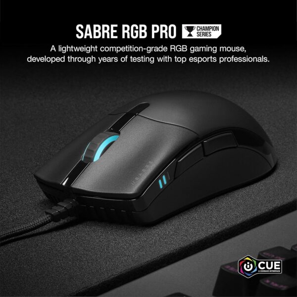 Corsair SABRE RGB PRO CHAMPION SERIES FPS/MOBA Gaming Mouse - Ergonomic shape for Esports and Competitive Play - Ultralight 74g - Flexible Paracord Cable