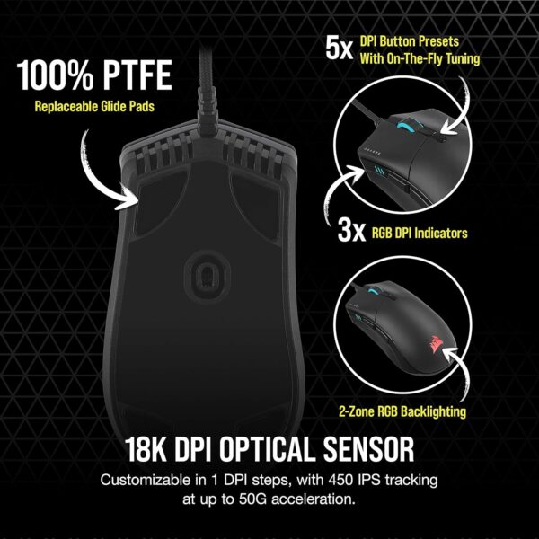 Corsair SABRE RGB PRO CHAMPION SERIES FPS/MOBA Gaming Mouse - Ergonomic shape for Esports and Competitive Play - Ultralight 74g - Flexible Paracord Cable