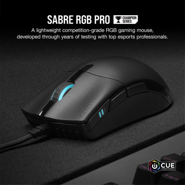 CORSAIR SABRE RGB PRO CHAMPION SERIES Wired Ultralight FPS/MOBA Gaming Mouse - 18,000 DPI - Ergonomic Design - iCUE Compatible - PC, Mac, PS5, PS4, Xbox - Black,50 Watt