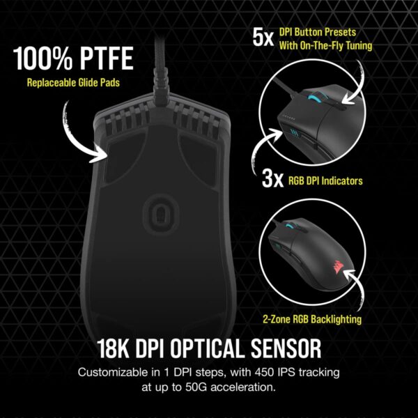 CORSAIR SABRE RGB PRO CHAMPION SERIES Wired Ultralight FPS/MOBA Gaming Mouse - 18,000 DPI - Ergonomic Design - iCUE Compatible - PC, Mac, PS5, PS4, Xbox - Black,50 Watt