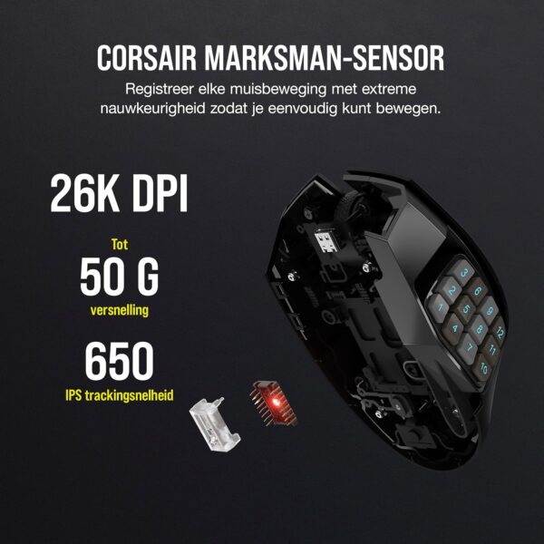 CORSAIR SCIMITAR ELITE RGB WIRELESS MMO Gaming Mouse - 26,000 DPI - 16 Programmable Buttons - Up to 150 Hours Battery - iCUE Compatible - Black