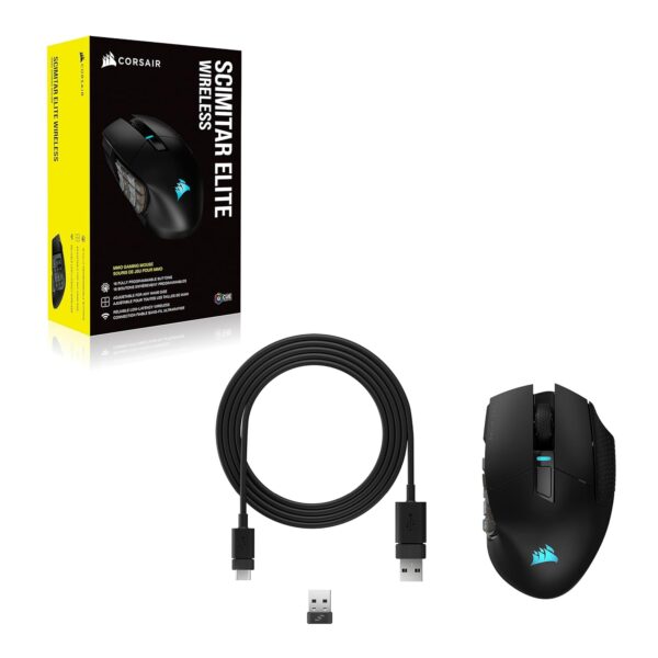 CORSAIR SCIMITAR ELITE RGB WIRELESS MMO Gaming Mouse - 26,000 DPI - 16 Programmable Buttons - Up to 150 Hours Battery - iCUE Compatible - Black