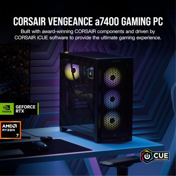 Corsair Vengeance A7400-serie gaming-pc - vloeistofgekoelde AMD Ryzen 7 9700X CPU - NVIDIA GeForce RTX 4070 Super GPU - 32 GB Vengeance RGB DDR5-geheugen - 1 TB M.2 SSD - Zwart