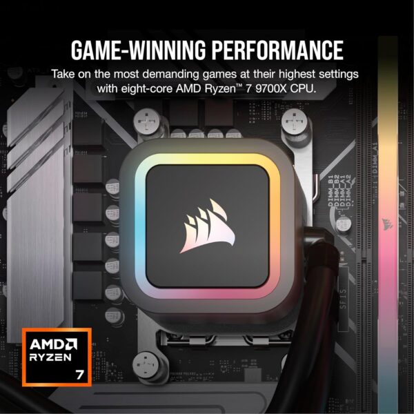 Corsair Vengeance A7400-serie gaming-pc - vloeistofgekoelde AMD Ryzen 7 9700X CPU - NVIDIA GeForce RTX 4070 Super GPU - 32 GB Vengeance RGB DDR5-geheugen - 1 TB M.2 SSD - Zwart