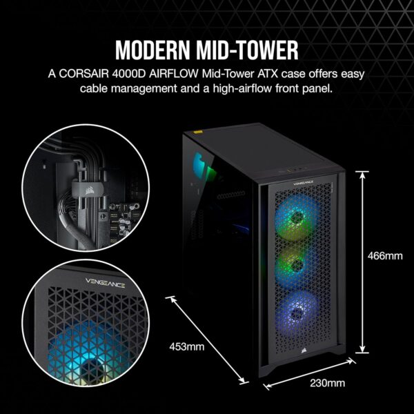 Corsair Vengeance A7400-serie gaming-pc - vloeistofgekoelde AMD Ryzen 7 9700X CPU - NVIDIA GeForce RTX 4070 Super GPU - 32 GB Vengeance RGB DDR5-geheugen - 1 TB M.2 SSD - Zwart
