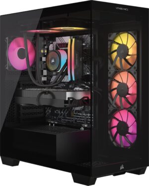 Corsair Vengeance A7500 Gaming-pc, vloeistofgekoelde AMD Ryzen 7 7800X3D CPU, NVIDIA GeForce RTX 5070 GPU, 32 GB Vengeance RGB DDR5-geheugen, 1 TB M.2 SSD, zwart