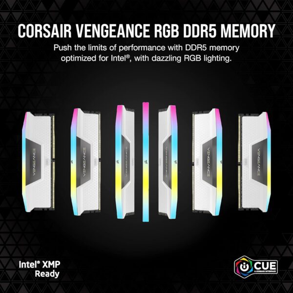 Corsair Vengeance RGB DDR5 32GB (2x16GB) 5200MHz C40 Intel-Optimized Desktop Storage (Ten Zone Dynamic RGB Lighting, Built-in Voltage Control, Custom XMP 3.0 Profiles) White