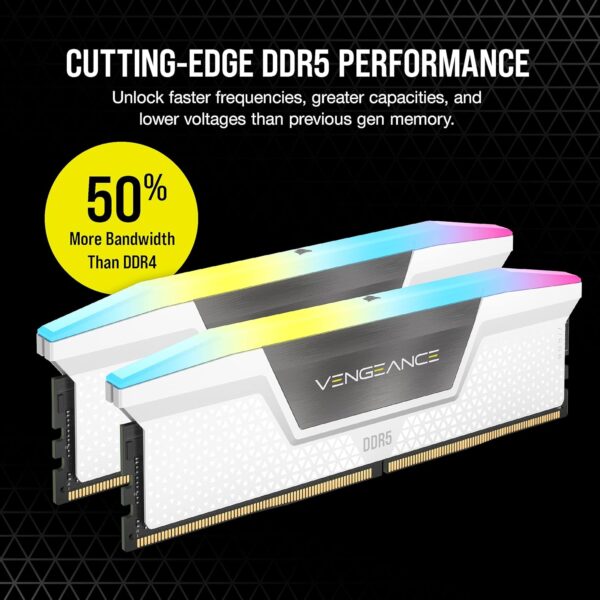 Corsair Vengeance RGB DDR5 32GB (2x16GB) 5200MHz C40 Intel-Optimized Desktop Storage (Ten Zone Dynamic RGB Lighting, Built-in Voltage Control, Custom XMP 3.0 Profiles) White