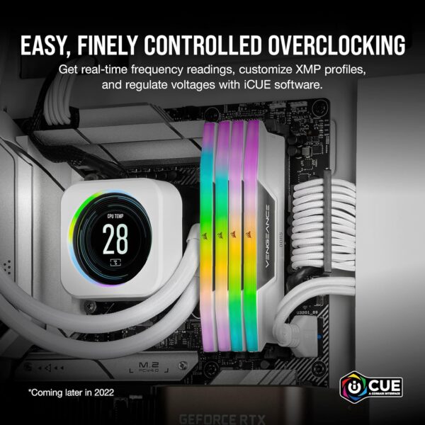 Corsair Vengeance RGB DDR5 32GB (2x16GB) 5200MHz C40 Intel-Optimized Desktop Storage (Ten Zone Dynamic RGB Lighting, Built-in Voltage Control, Custom XMP 3.0 Profiles) White