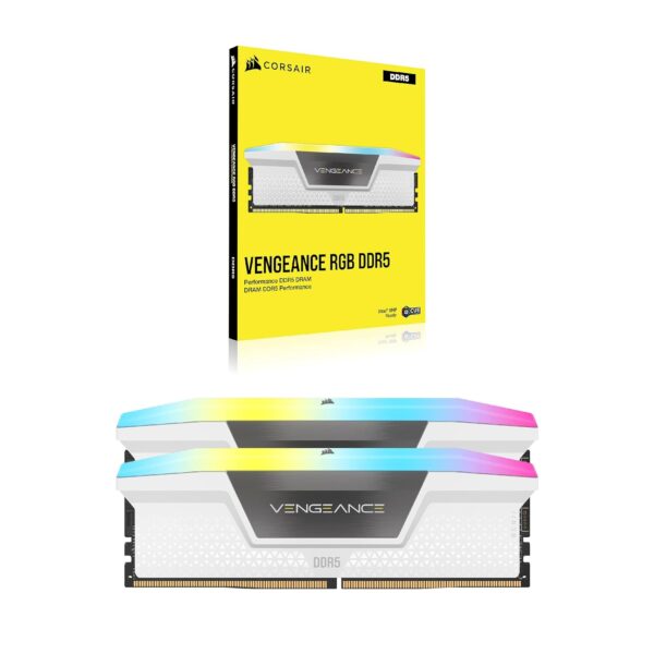 Corsair Vengeance RGB DDR5 32GB (2x16GB) 5200MHz C40 Intel-Optimized Desktop Storage (Ten Zone Dynamic RGB Lighting, Built-in Voltage Control, Custom XMP 3.0 Profiles) White