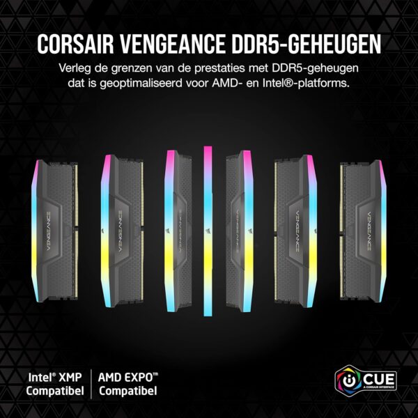 CORSAIR VENGEANCE RGB DDR5 32GB (2x16GB) DDR5 6000MHz CL30 AMD EXPO Intel XMP iCUE Compatible Computer Memory – Grey (CMH32GX5M2B6000Z30K)