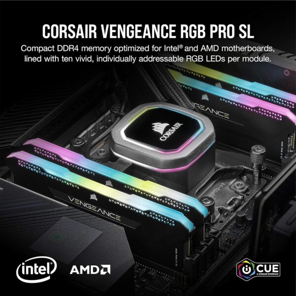 Corsair VENGEANCE RGB PRO SL 64GB (2x32GB) DDR4 3600MHz C18 (10 Ultra-Bright RGB LEDs, Intel XMP 2.0 Support, Intel Z390, AMD 300/400 Series, AMD X570 Compatible) Black