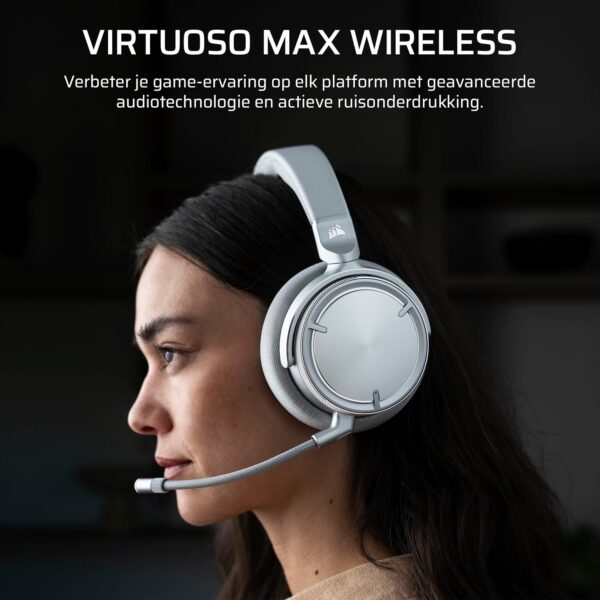 CORSAIR VIRTUOSO MAX WIRELESS Gamingheadset met Bluetooth – Dolby Atmos, SoundID, Actieve Ruisonderdrukking, Omroepkwaliteit Microfoon, 50 mm-Grafeendrivers, voor PC, Mac, PS5,...