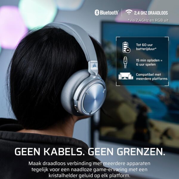CORSAIR VIRTUOSO MAX WIRELESS Gamingheadset met Bluetooth – Dolby Atmos, SoundID, Actieve Ruisonderdrukking, Omroepkwaliteit Microfoon, 50 mm-Grafeendrivers, voor PC, Mac, PS5,...