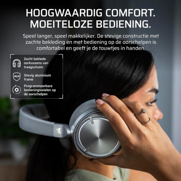 CORSAIR VIRTUOSO MAX WIRELESS Gamingheadset met Bluetooth – Dolby Atmos, SoundID, Actieve Ruisonderdrukking, Omroepkwaliteit Microfoon, 50 mm-Grafeendrivers, voor PC, Mac, PS5,...
