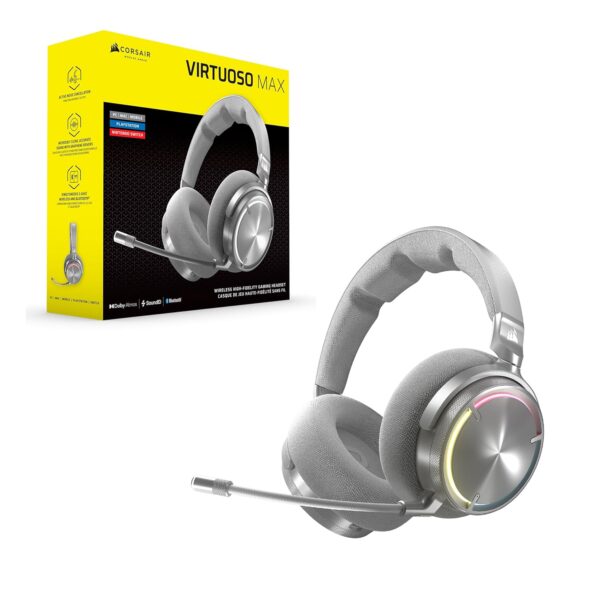 CORSAIR VIRTUOSO MAX WIRELESS Gamingheadset met Bluetooth – Dolby Atmos, SoundID, Actieve Ruisonderdrukking, Omroepkwaliteit Microfoon, 50 mm-Grafeendrivers, voor PC, Mac, PS5,...