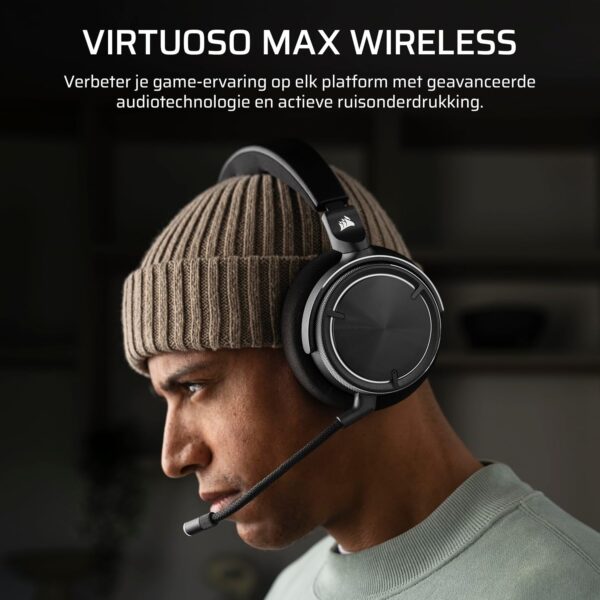 CORSAIR VIRTUOSO MAX WIRELESS Gamingheadset met Bluetooth – Dolby Atmos, SoundID, Actieve Ruisonderdrukking, Omroepkwaliteit Microfoon, 50 mm-Grafeendrivers, voor PC, Mac, PS5,...