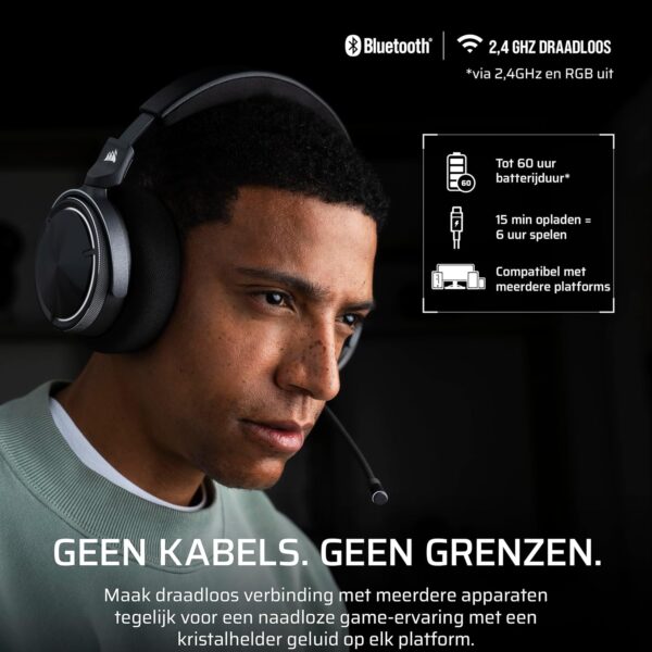 CORSAIR VIRTUOSO MAX WIRELESS Gamingheadset met Bluetooth – Dolby Atmos, SoundID, Actieve Ruisonderdrukking, Omroepkwaliteit Microfoon, 50 mm-Grafeendrivers, voor PC, Mac, PS5,...