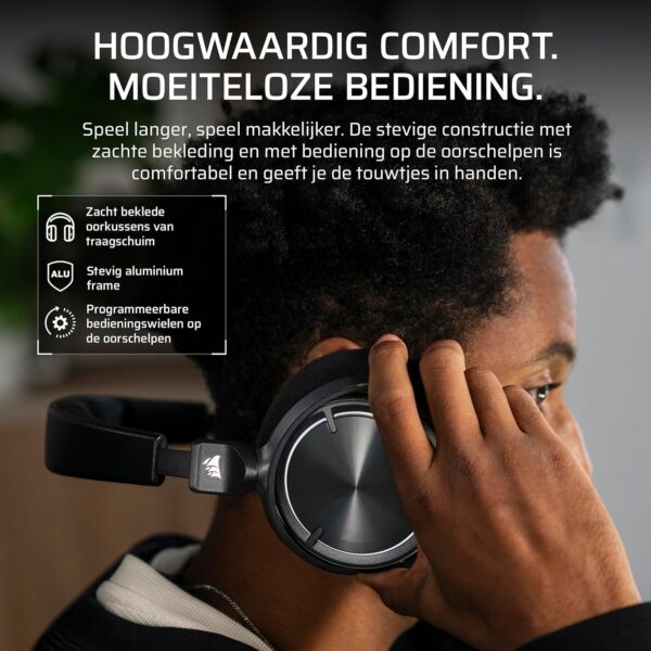 CORSAIR VIRTUOSO MAX WIRELESS Gamingheadset met Bluetooth – Dolby Atmos, SoundID, Actieve Ruisonderdrukking, Omroepkwaliteit Microfoon, 50 mm-Grafeendrivers, voor PC, Mac, PS5,...