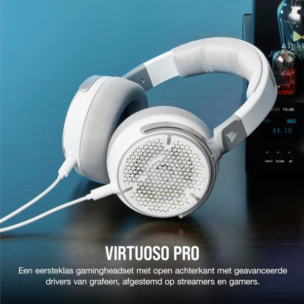 CORSAIR VIRTUOSO PRO Bedrade Open Achterkant Gaming Headset - Afneembare Uni-Directionele Microfoon - 50mm Graphene Drivers - 20Hz-40 kHz Frequentiereactie - Wit