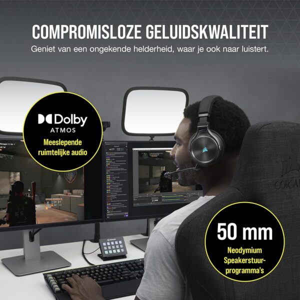 Corsair VIRTUOSO RGB WIRELESS XT High-Fidelity Gaming Headset met Spatial Audio (Dual-Wireless Aansluitingen, PC, Mac, PS5, Xbox Series X|S, Nintendo Switch en Mobiele...