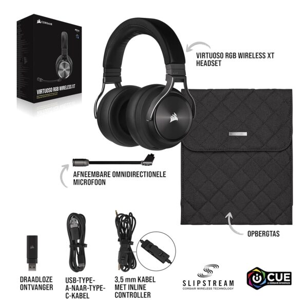 Corsair VIRTUOSO RGB WIRELESS XT High-Fidelity Gaming Headset met Spatial Audio (Dual-Wireless Aansluitingen, PC, Mac, PS5, Xbox Series X|S, Nintendo Switch en Mobiele...