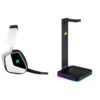 Corsair VOID ELITE draadloze gamingheadset (7.1 virtueel surroundgeluid, 2,4 GHz draadloos, met pc, PS4-compatibiliteit) - wit & Corsair St100 RGB Premium-headsetstandaard met...