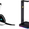 Corsair VOID ELITE draadloze gamingheadset (7.1 virtueel surroundgeluid, 2,4 GHz draadloos, met pc, PS4-compatibiliteit) - wit & Corsair St100 RGB Premium-headsetstandaard met...