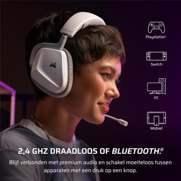 CORSAIR VOID v2 Draadloze Gaming Headset met Bluetooth voor PC, PS5, PS4, Switch & Mobiel – Dolby Atmos, 70 uur Batterijduur, Dubbele Draadloze, Snel Opladen – Wit