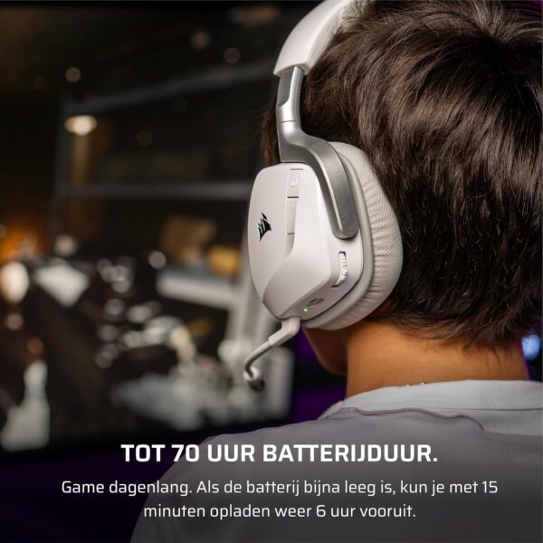 CORSAIR VOID v2 Draadloze Gaming Headset met Bluetooth voor PC, PS5, PS4, Switch & Mobiel – Dolby Atmos, 70 uur Batterijduur, Dubbele Draadloze, Snel Opladen – Wit