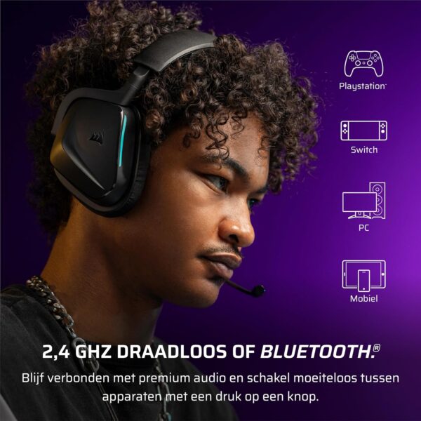 CORSAIR VOID v2 Draadloze Gaming Headset met Bluetooth voor PC, PS5, PS4, Switch & Mobiel – Dolby Atmos, 70 uur Batterijduur, Dubbele Draadloze, Snel Opladen – Koolstof