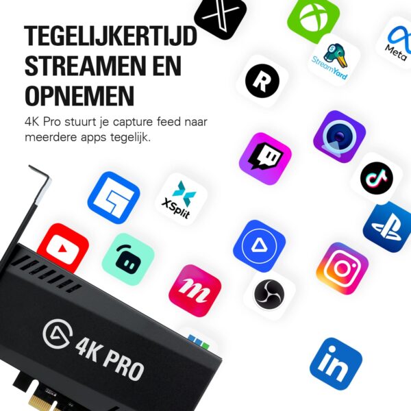 Elgato 4K Pro, Interne Capture Card: 8K60-Doorvoer/4K60 HDR10 met minieme vertraging opPS5/Pro, Xbox Series X/S, Switch 2, OBS en meer, voor streaming & opnemen, werkt met...