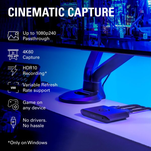 Elgato 4K S – Externe Capture Card voor PS5, Xbox Series X/S, Switch 2, pc, Mac, iPad | 4K60, 1440p120 of 1080p240 passthrough en capture, HDR10, VRR, USB-C, bijna geen vertraging