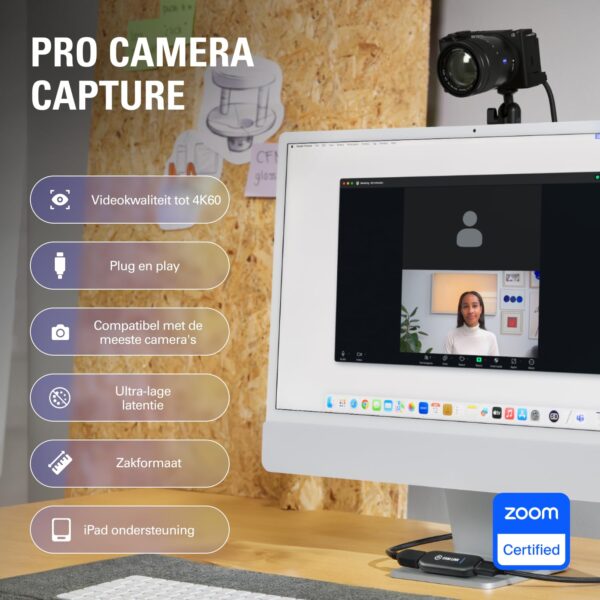 Elgato Cam Link 4K, externe camera-capture card, streamen en opnemen met DSLR, camcorder, action cam als webcam in 1080p60, 4K30 voor videovergaderen, thuiskantoor, gamen, op...