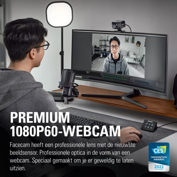 Elgato Facecam - 1080p60 True Full HD-webcam voor livestreaming, gaming, videogesprekken, Sony sensor, Geavanceerde lichtcorrectie, DSLR-stijlregeling, werkt met OBS, Zoom,...