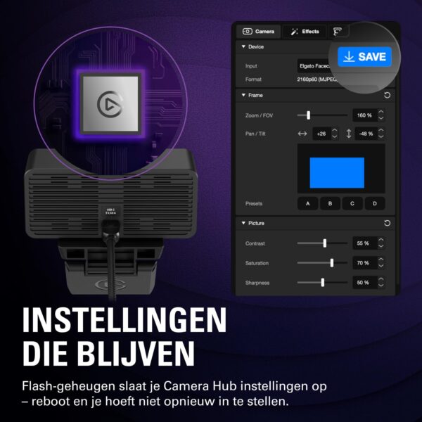 Elgato Facecam 4K – 4K60-studiowebcam, DSLR-achtige bediening, filmische effecten, 49 mm-objectieffilters, HDR, ongecomprimeerde video, geoptimaliseerd scherpstelgebied | USB-C...