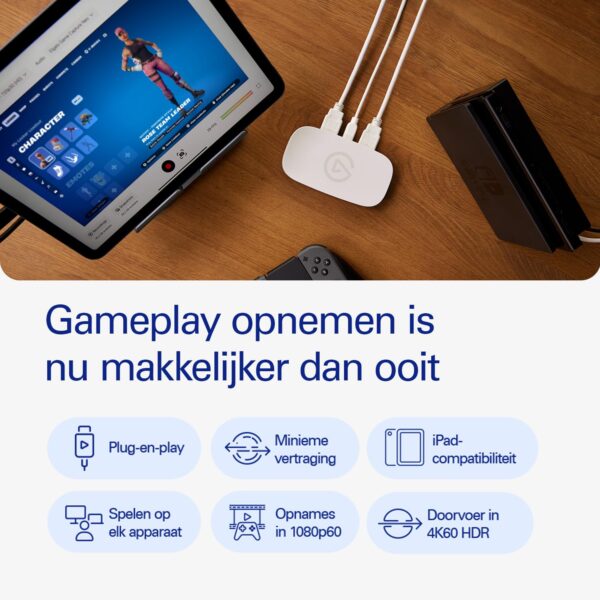 Elgato Game Capture Neo - USB draagbare Capture Card 4K60 HDR-doorvoer, 1080p60-video-opnames - Voor PS5/Xbox/Switch 2/iPhone - In OBS, Quicktime en meer - Plug-en-play/werkt op...