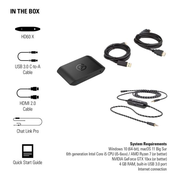 Elgato HD60 X - Stream en neem op in 1080p60 HDR10 of 4K30 met ultralage latentie, zwart & Elgato Chat Link Pro - Audio-adapter voor PS5, PS4, Nintendo Switch