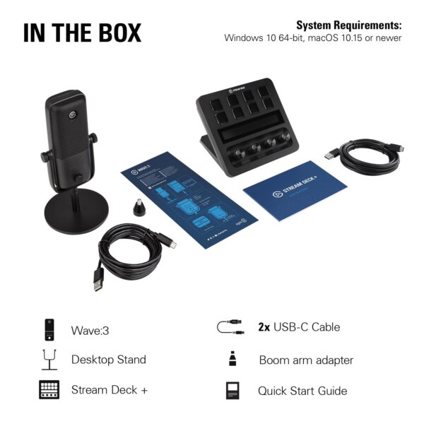 Elgato Stream Deck+, Audio Mixer, Studio Controller for Content Creators, Streaming, Works with Mac and PC & Elgato Wave:3 - Premium USB Condenser Microphone, for Mac, PC