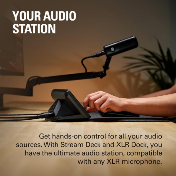 Elgato Stream Deck + XLR - Audio Mixer & Controller, XLR to USB rear microphone interface, compatible with any XLR microphone for podcasting, streaming, content creators, dials...