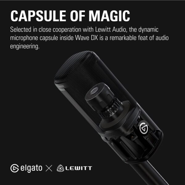 Elgato Wave DX - Dynamic XLR Microphone, Cardioid Pattern, Noise Cancellation, Voice Optimized for Podcasts, Streaming, No Signal Booster Needed, Works with Any Interface, for...
