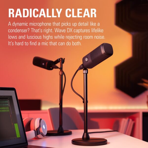 Elgato Wave DX - Dynamic XLR Microphone, Cardioid Pattern, Noise Cancellation, Voice Optimized for Podcasts, Streaming, No Signal Booster Needed, Works with Any Interface, for...