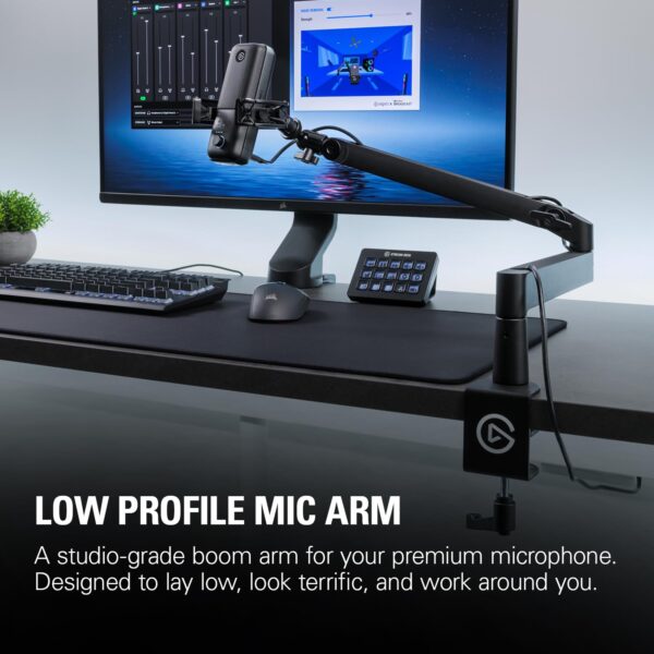 Elgato Wave Mic Arm LP, Premium Low Profile Microphone Arm and Cable Ducts, Desk Clamp, Versatile Attachment and Fully Adjustable, Perfect for Podcasts, Streaming, Gaming, Home...