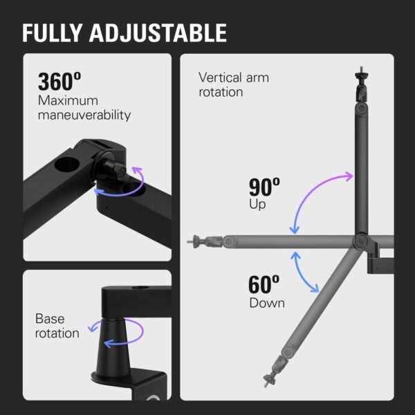 Elgato Wave Mic Arm LP, Premium Low Profile Microphone Arm and Cable Ducts, Desk Clamp, Versatile Attachment and Fully Adjustable, Perfect for Podcasts, Streaming, Gaming, Home...