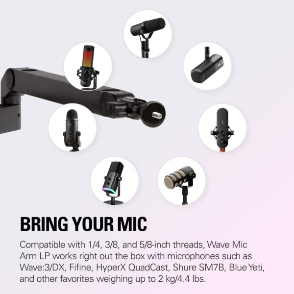 Elgato Wave Mic Arm LP, Premium Low Profile Microphone Arm and Cable Ducts, Desk Clamp, Versatile Attachment and Fully Adjustable, Perfect for Podcasts, Streaming, Gaming, Home...