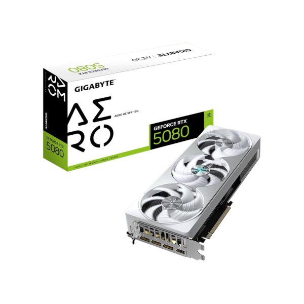 GIGABYTE GeForce RTX 5080 AERO OC SFF 16G grafische kaart, WINDFORCE koelsysteem, 16 GB 256-bit GDDR7, GV-N5080AERO OC-16GD videokaart