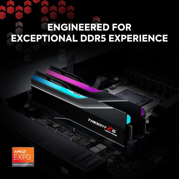 G.Skill Trident Z5 NEO RGB Series (AMD Expo) 64GB (2 x 32GB) 288-Pin SDRAM DDR5 6000 CL32-38-96 1.40V Dual Channel Desktop Memory F5-6000J3238G32GX2-TZ5NR (Matte Black)