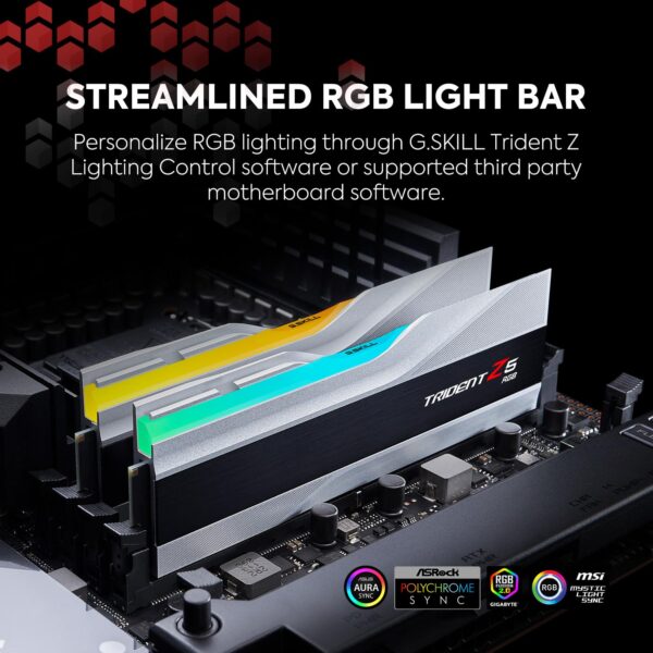 G.Skill Trident Z5 RGB Series (Intel XMP) 32GB (2 x 16GB) 288-pin SDRAM DDR5 7200 CL34-45-45-115 1.40V Dual Channel Desktop Memory F5-7200J3445G16GX2-TZ5RS (Metallic Silver)
